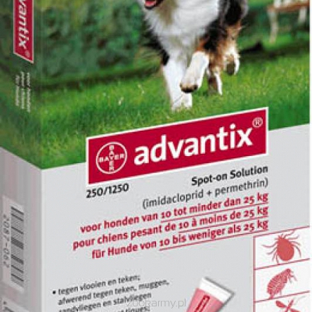 BAYER Advantix dla psa 10kg - 25kg  4szt - na pchły i kleszcze