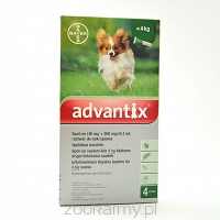 BAYER Advantix dla psa do 4kg 4szt - na pchły i kleszcze
